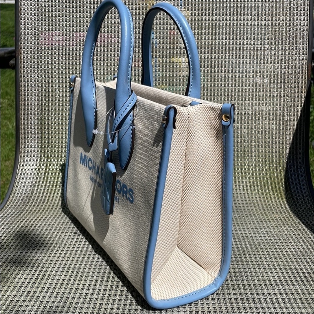 Michael Kors Mirella small shopper crossbody bag chambray blue canvas - Picture 8 of 11
